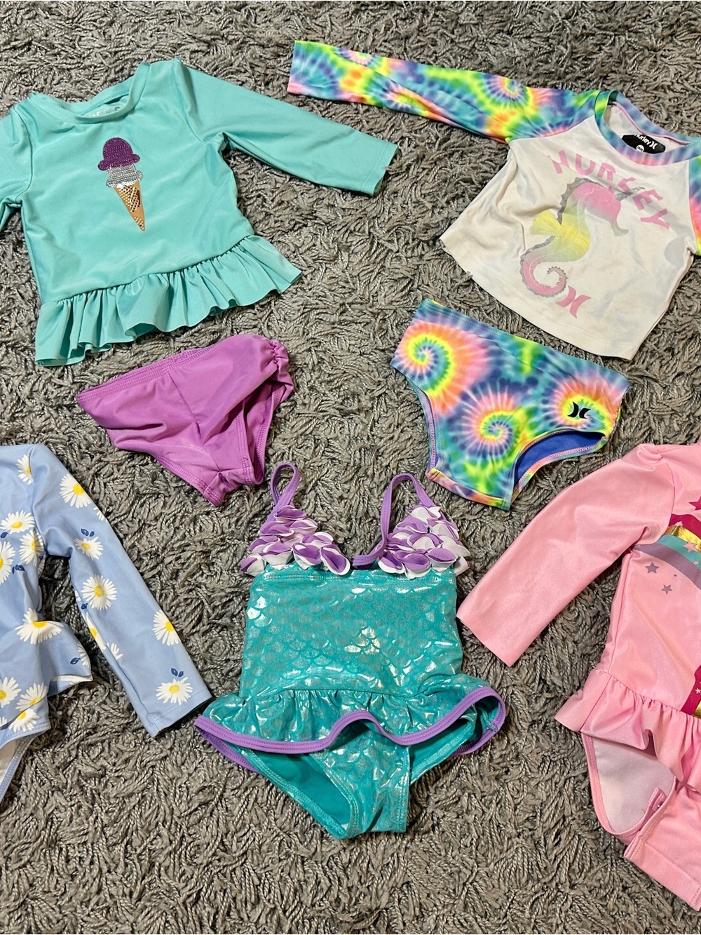 Girls Mermaid One-Piece Swimsuit with Ruffle Trim - Teal & Purple